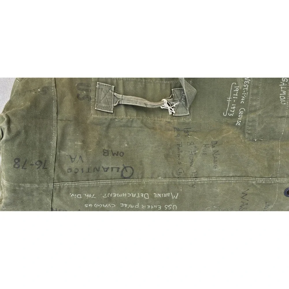 VTG Vietnam War USMC Type I Canvas Duffel Bag Trench Art Sea Bag USS Enterprise